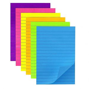 Paquete de 6 Blocs de Notas Adhesivas de Colores Brillantes de 4x6, 50 Hojas por Paquete con Forro para Uso en Oficina y Escuela, 6 Opciones de Colores - Product Image 1