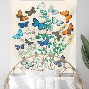 Tapiz de Pared de Poliéster con Estampado de Mariposas en Tonos Pastel, Azul y Naranja, Lavable a Máquina, Decoración de Pared, Arte Mural, Venta al Por Mayor - Product Image 5