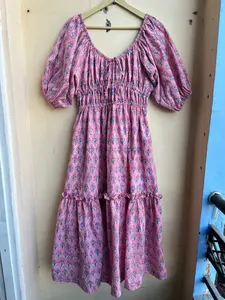 Robe imprimée en blocs de main rose tuniques indiennes imprimées en blocs robe à la main robe longue en coton indien robe imprimée indienne - Product Image 2