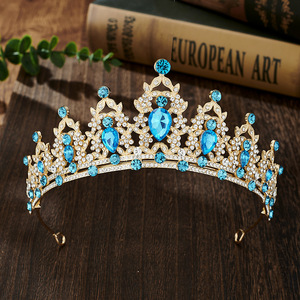 Di lusso da sposa corona colorata in lega di cristallo pieno diamante fascia barocca in metallo Tiara accessori per abiti da sposa copricapo - Product Image 5