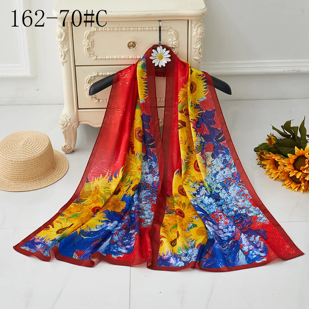 Wholesale Lace Ladies Scarves Polyester Available Colorful Florals Painting Printed Moire Yarn Shawls Scarves Scarf For Women