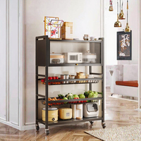 Étagère de rangement de cuisine moderne en métal à 5 niveaux sur roulettes, design anti-poussière pour l'organisation des épices, des fruits et des légumes, durable