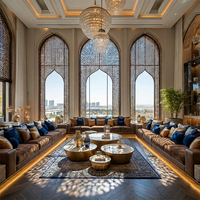 Ensemble de canapés Majlis Royal Green Arabian : Canapé de sol Majlis de luxe en forme de U et mobilier de villa