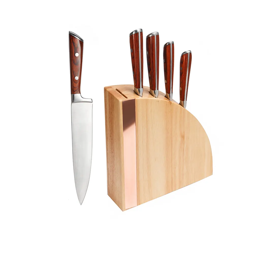 Set di coltelli da cucina in legno Pakka con manico a codolo completo da 5 pezzi con blocco di legno