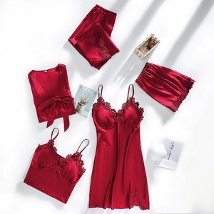 Abbigliamento da notte da sposa completo da donna Sexy 5 pz pigiama in poliestere con scollo a V leggero primavera abbigliamento da notte <span class=keywords><strong>intimo</strong></span> - Product Image 5