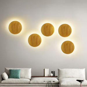 Modern Indoor Bedroom <b>Led</b> Round Sconce Wall <b>Lamp</b> Japan Living Room Background Wooden Grain Wall Bracket Light for Staircase - Product Image 3