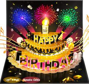 Cartes d'anniversaire pop-up avec lumière LED et musique, avec bougie qui s'éteint, ballons 3D chantant Joyeux Anniversaire, cadeau de remise de diplôme en papier - Product Image 1