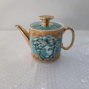 High-End Bone China <b>Teapot</b> with Gold Human Head Lid Ceramic Coffee & Milk Pot Kettle - Product Image 2