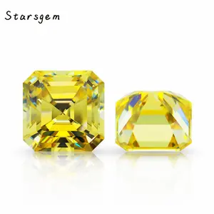 Starsgem wholesale loose mossanite diamant diamond -moissanite vivid golden yellow color asscher cut moissanite