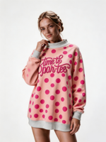 Sweat-shirt à col montant à pois pour femme, longueur allongée, avec logo brodé personnalisé, pull ras du cou
