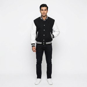 Blousons de baseball en coton uni pour hommes, personnalisables avec lettres brodées, marque privée, vente en gros, blouson universitaire vierge à col montant - Product Image 1