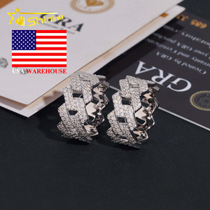 Nhẫn Hip Hop mạ đá Moissanite cao cấp, chất liệu bạc 925 nguyên chất, kiểu dáng Cuban, hoàn toàn được đính đá, chất lượng cao, từ kho Mỹ. - Product Image 1