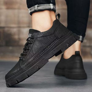 Modernos Zapatos de Trabajo Negros para Hombre, Zapatillas Deportivas Casuales de Cuero PU, Ligeras - Product Image 3