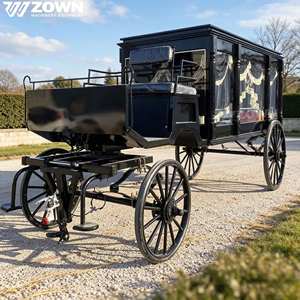 Remorque funéraire personnalisée noire à chevaux avec fenêtres en verre et rideaux pour services funéraires - Product Image 1