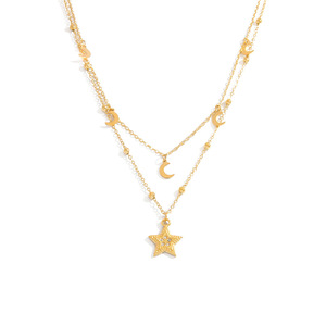 Collier superposé en or avec pendentif étoile et lune serti clos, ras-de-cou multicouche, idéal pour un cadeau, bijoux de mode - Product Image 5