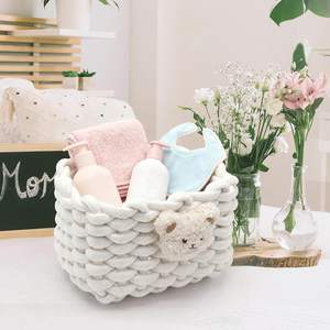 Panier de rangement rectangulaire en coton tressé à motif ours, écologique, blanc, pour salle de bain, bureau, coiffeuse, armoires - Product Image 4