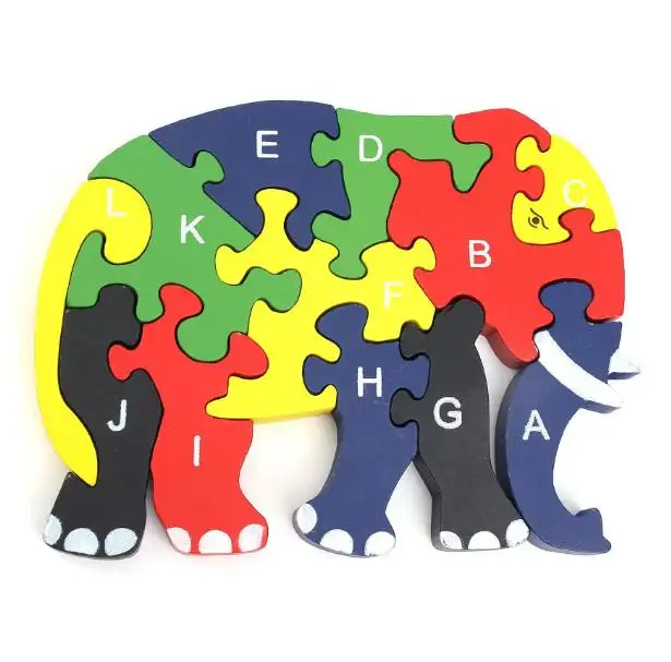 จิ๊กซอว์3D ทำจากไม้ตัวต่อรูปช้างของเล่นเพื่อการศึกษาสำหรับเด็กปริศนาตัวอักษรตัวอักษรจับคู่กับสัตว์