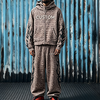 Ensemble survêtement homme Y2K streetwear en coton épais 500 GSM avec sweat à capuche zippé imprimé léopard et pantalon de jogging – Vente en gros personnalisée