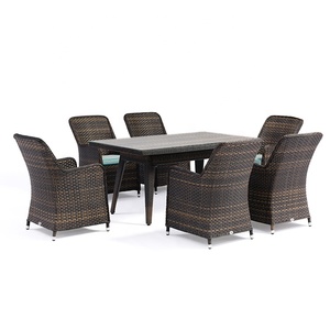 Muebles rústicos de mimbre para Patio, juego de comedor para jardín para 6 sillas y mesa de comedor exterior de aluminio de ratán para restaurante de Hotel al aire libre - Product Image 1