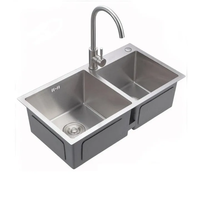 Évier de cuisine rectangulaire double bac moderne fait main, multifonctionnel à double trou avec surface brossée pour hôtels