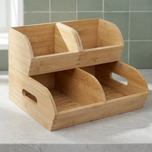 Cestas de almacenamiento de bambú rectangulares apilables con asa, organizador multiusos para cocina y escritorio - Product Image 4