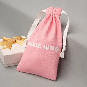 Pink Recyclable Cotton Twill Drawstring Earrings Rings Storage Bag Customized Cotton Packaging Pouch