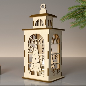 Laser Cut Free Sample Wooden Christmas Lantern Decorations LED Light <b>Box</b> Winter Scene Tabletop Ornament Holiday Festival Decor - Product Image 4