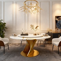 Chaises de café réglables en hauteur en option pour restaurant occidental, table en céramique laquée marbrée, grandes tables et chaises de salle à manger rondes