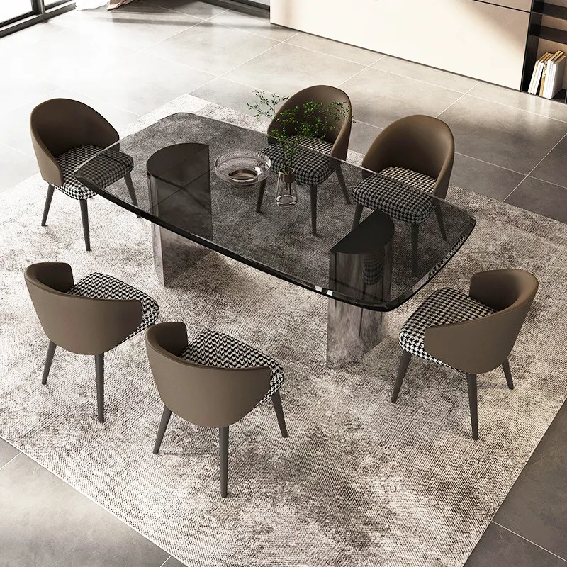 Moderno lusso set di tavoli da pranzo per 6 8 sedie posto in vetro acciaio inox base in metallo casa ristorante sala da pranzo mobili