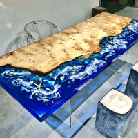 Table à manger en bois de noyer massif fait main avec plateau en résine époxy, base en acrylique transparent, pour la maison, le restaurant ou la villa