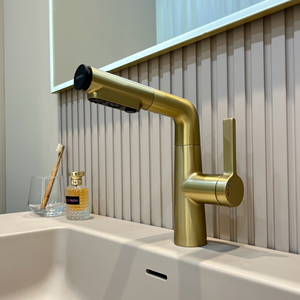 Robinet Mitigeur Chaud/Froid Extensible et Relevable Blanc Crème pour Lavabo de Salle de Bain, Style Commerce International Transfrontalier - Product Image 3
