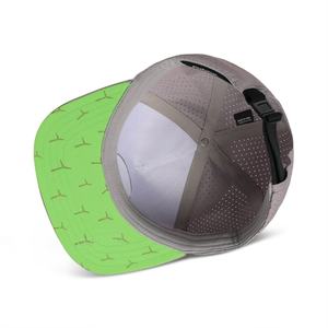 หมวกแก๊ปแบบมีรูระบายอากาศ 5 แผง ปีกแบน ปรับขนาดได้ พร้อมโลโก้แบบกำหนดเอง ป้ายยางกันน้ำ สำหรับกอล์ฟ - Product Image 4