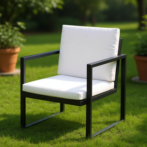 Sillón Cuadrado de Acero Negro con Fundas Extraíbles, Silla de Jardín, Muebles de Exterior, Diseño Contemporáneo - Product Image 3
