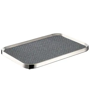 Hotel Metal Serving Trays Customised Light Luxury Silver Stainless Steel Metal Storage Tray Upscale Leather Hotel Service Tray