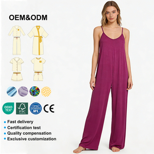 ชุดนอนฤดูร้อนแบบสบายๆ แบรนด์ Baifei ผ้าไผ่ แขนกุด ไซส์ใหญ่พิเศษ ชุดนอนผู้หญิง คอวี ชุดจั๊มสูทขายาวทรงหลวม ชุดลำลอง - Product Image 1