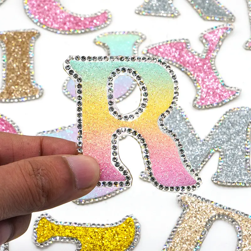 Gros arc-en-ciel Bling 26 lettres anglaises Alphabet strass perles patchs fer sur strass lettre patchs