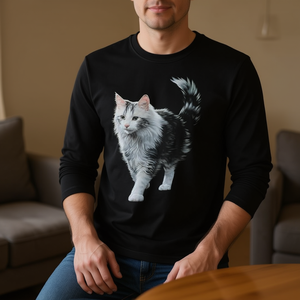 T-shirt a maniche lunghe con grafica artistica con ritratto di gatto, animale carino - Product Image 3