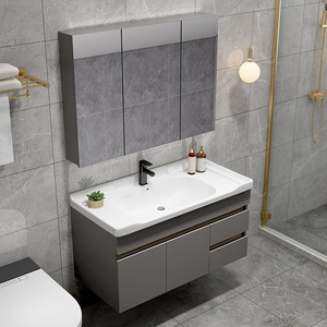 Modern Minimalist Farmhouse & Hotel Bathroom Vanity Combo Solid Wood Integrated Ceramic Basin Smart <b>Mirror</b> Cabinet Wall-Mounted - Product Image 3