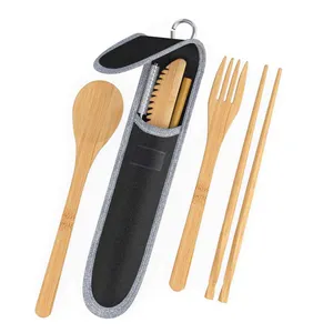 Biodegradável Eco Friendly Talheres Camping Colher Pauzinho 4 peças De Fibra De Bambu Talheres Talheres De Madeira Conjunto