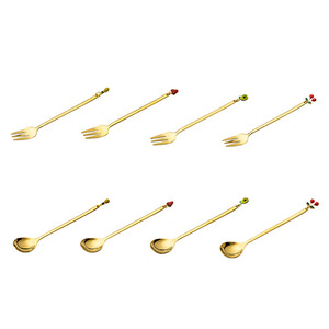 Ensemble de couverts de luxe léger en acier inoxydable 304, comprenant cuillère à fruits et fourchette à dessert mignonnes, et cuillère à café, pour la maison, idéal comme cadeau - Product Image 5