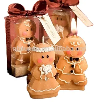 Großhandel Nette Die Lebkuchen Mann Geformt Weihnachten Schmücken Paraffin Wachs Kerze Sets Geschenk Hochzeit Favor