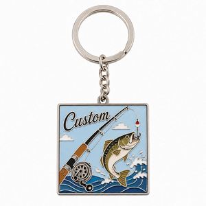 Custom Wholesale High Quality Chains Rod Fish Hook Keychains <b>Fishing</b> Lover Souvenir Metal Key Ring - Product Image 2