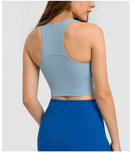 Custom Logo Nylon Spandex Women Ribbed <strong>Longline</strong> High Neck Sports Bra Racerback Padded Slim Fit Crop Tank <strong>Top</strong> <strong>With</strong> Built in Bra - Product Image 5