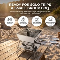 Barbecue au charbon pliable prêt à être expédié, en acier inoxydable, résistant à la rouille, 1,5 kg, pliable en X, portable, pour le camping et la randonnée en plein air