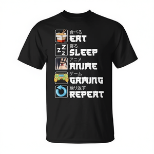 Camiseta Unisex para Adultos con Estampado Digital de Anime, Eat Sleep Anime Gaming Repeat, Cuello Redondo, Manga Corta, Promocional - Product Image 2
