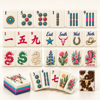Ensemble de tuiles de Mahjong américain avec motifs floraux occidentaux et décorations en cuir de vachette pour la vente au détail et la personnalisation de la marque