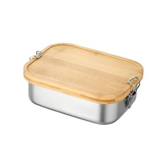304 Stainless Steel <b>Lunch</b> <b>Box</b> Bamboo Lid Rectangle Bento <b>Box</b> For Office Students Picnic Outdoor Use - Product Image 5