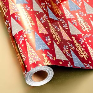 MAYPLUSS Christmas Wrapping Paper Roll 17in X 33ft Red Tree Design Gift Craft Packaging - Product Image 1