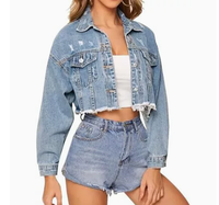 Veste en jean déchirée bleue à bords effilochés S-XXL pour femme, printemps-automne, simple boutonnage, décontractée, manteau en denim