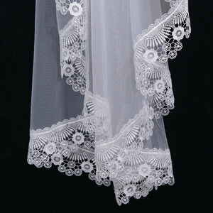 Women <strong>Blush</strong> Lace Edge Wedding <strong>Veils</strong> One Layer Soft Tulle Bridal <strong>Veil</strong> - Product Image 4